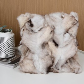 Mibathni Luxury Real Fox Fur Pillow Covers Patchwork Natural Fox Fluffy Throw Pillow Case Decorative Cushion Cover for Couch Bedroom Car 18''x18'' Light Gray