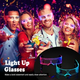 Oybete 2 Pairs LED Light Up Glasses For Holiday Party LED Glasses For Adult Kids Futuristic Sunglasses Cosplay Costume Festival Accessories Multi Color Neon Glasses,Gifts(Fashion Glasses)
