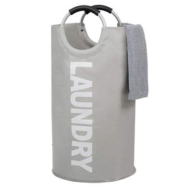 Laundry Basket with Handle, Collapsible Round Laundry Hamper, Foldable Dirty Clothes Storage Organizer for Home Bathroom Laundry Room, Room Decor, Household Essentials, Summer for Gift, Bedroom Decor - Color: Light Gray, Specification: 115L*1pc