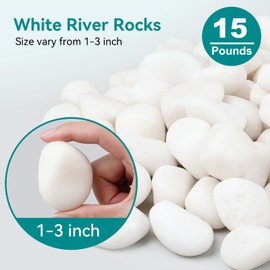 Rahato 15 lbs White Rocks for Landscaping, 1-3 inch Decorative Rocks for Plants Indoor, Large Polished River Rocks for Garden, Outdoor Landscaping, Walkways, Yard, Plants Pots, Vases, Crafts
