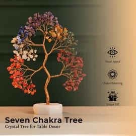 Seven Chakra Tree of Life Decor - Crystals and Healing Stones for Positive Energy, Gemstone Crystal Tree, Thoughtful Birthday Gifts for Women