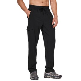 BALEAF Men's Hiking Pants Waterproof Lightweight Quick Dry Cargo Travel Elastic Waist Strentch Straight Leg UPF 50+ for Work Athletic Size XXL Black