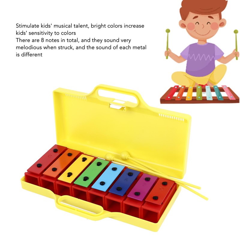 8 Notes Xylophone Colorful Educational Glockenspiel Xylophone Instrument with 2
