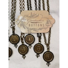 Grandmother’s Buttons Initial Charm Brass Necklace
