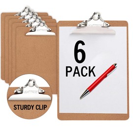6 Clipboards Standard A4 Letter Size, 9x12.5 inch Wooden Clipboard with 6" Metal Clip, Hardboard, Ideal for 8.5 x 11 Inch Paper, for Office, School, and Home Use