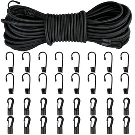 Supkiir 1/4" Bungee Cord, 50 Feet Elastic Bungee Shock Cords with 32pcs Hooks, Kayak Stretch String Shock Cords Rope Luggage Camping Straps for Fitness Indoor&Outdoor Activities Accessories