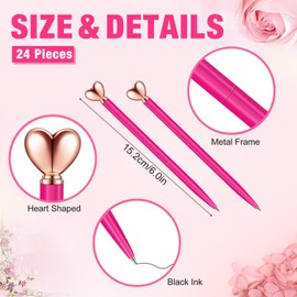 Thenshop 24 Pcs Heart Shaped Pens Retractable Metal Cute Pens 1.0 mm Black Ink Ballpoint Decorative Pens Engagement Gifts for Women Wedding Bridal Shower Valentine's Day(Hot Pink)