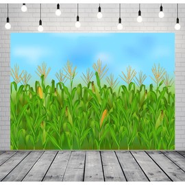 Loccor 5x3ft Fabric Green Cornfield Backdrop Cartoon Corn Field Stalks Farmland Blue Sky Photography Background Rural Harvest Season Landscape Backdrop Harvest Party Banner Photo Props