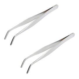 Aoje-Link 304 Stainless Steel Tweezers with Curved Serrated Tip Sewing Machine Electronic Repair Tweezers Pliers Multi-Purpose Tweezers Tool Pliers Silver 2pcs