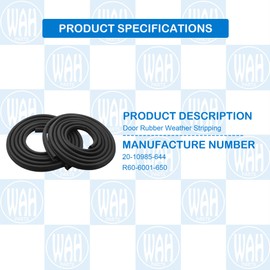 Wahparts Door Weather Stripping Seal Compatible with Peterbilt 379 377 359 330 360 370 380 1986-2007 Replace 20-10985-644 R60-6001-650