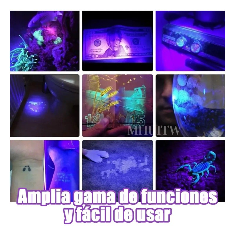 MHUITW 2pzs Linterna Táctica UV LED 395nm con Zoom y