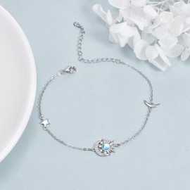 ONEFINITY Sun Moon Star Moonstone Bracelet 925 Sterling Silver Crescent Moon Charm Jewellery Gifts for Women Girls, Sterling Silver, No Gemstone