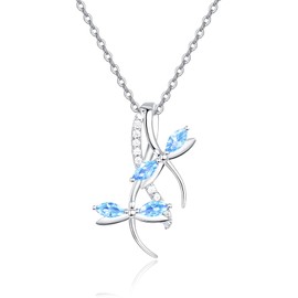 PRAYMOS Collar de plata de ley 925 con libélula para mujer, colgante de libélula de ensueño, joyería de libélula, regalo de cumpleaños, cadena ajustable de 18 + 2 pulgadas, Plata esterlina, Ópalo