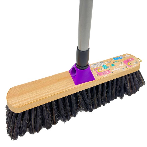 House Broom Broom with Dense Natural Hair Blend and Telescopic Handle in Unique Llama Design Beech Wood Broom with Design Print