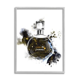 Stupell Industries Glam Cosmetic Black Gold Watercolor Perfume Bottle, Designed by Ziwei Li Gray Framed Wall Art, 24 x 30, White