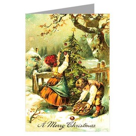 Victorian Children Decorating a Christmas Tree with Candles and Apples Vintage Note Cards Boxed Set