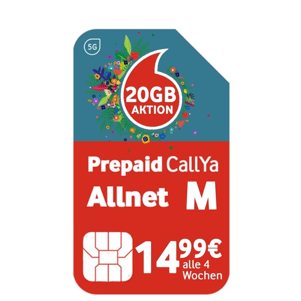 Vodafone Prepaid CallYa Allnet M | Now even more GB - 10 GB instead of 8 GB data volume | 5G network | SIM card without contract | 1st month free | phone & SMS flat
