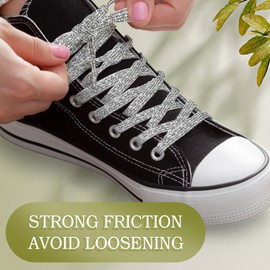 2 Pairs Glitter Flat Shoe Laces, 45" Metallic Shoe Lace for Sneakers Sparkle Shoelace Sequins Strings Replacement for Shoes (Silver)