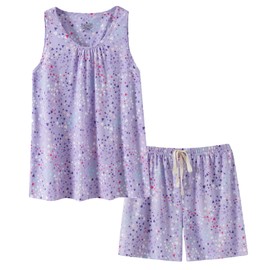 CHUNG Women's Short Pajama Set Cotton Tank Tee Top Pjs Shorts Cute Animals Print Summer Plus Size Lilac Heart, M