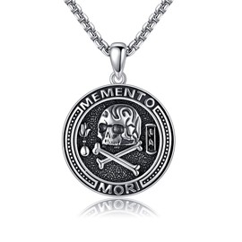 URONE Memento Mori Necklace for Men 925 Sterling Silver Memento Mori Pendant Skull Stoic Necklace Jewelry Gifts for Women