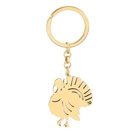 NEWEI Thanksgiving Turkey Keyring Stainless Steel Chicken Keychain Festival Key Chain for Women Girls Purse Charm, Gold Plated, Medium