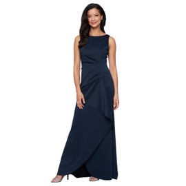 Alex Evenings Women's Long Sleeveless Dress, Navy Crepe