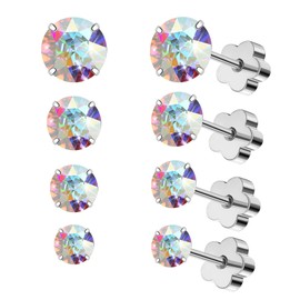 4 Paar Kleine Cubuic Zirkonia Ohrstecker Set für Damen Herren, 2/3/4/5mm Hypoallergen 316L Edelstahl Flatback Ohrstecker Medizinische Knorpel Piercing Ohrringe für Mehrere Ohrlöcher