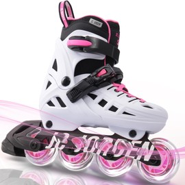 Inline Skates for Kids Girls and Boys, 4 Sizes Adjustable Roller Skates Blades with Full Light Up Wheels for Women Men, Durable Outer Shell, Roller Skates 4-12 Adults