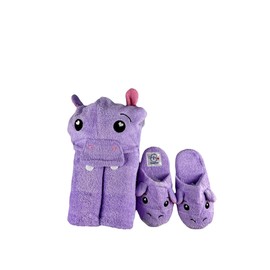 SoapSox- Harper the Hippo Hooded Bath Towel & Slipper Set for Kids- Soft 100% Cotton Towel with Hand Pockets and Matching Hippo Bath Slippers- 27 x 45”- Adorable Gift Set for Bath, Pool and Beach