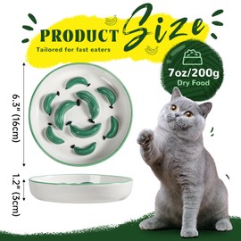 Ceramic Cat Slow Feeder Bowl - Vibrant Cat Feeding Bowl - Cute Maze Food Dish for Slow Eating - Dishwasher Safe - 6.3''W x 1.2''H - 7 OZ - Red