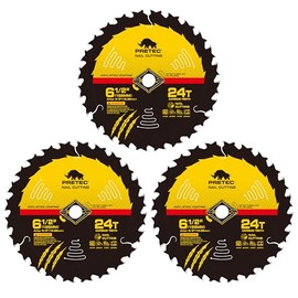 PRETEC 6-1/2 Inch 24 Teeth Wood Cutting Framing Circular Saw Blade, 5/8 Inch Arbor, Thin Kerf, for Plywood, MDF, OSB, Laminated (3 Pack)