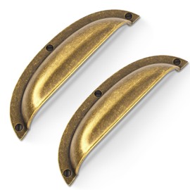 Vicycmc Antique Brass zinc Alloy Cabinet Cup pulls,Vintage Retro Solid 3-3/4 Inch （96mm） Hole Center Cup Cabinet Handles for Drawer,Cupboard, Wardrobe,Dresser 6 Pack