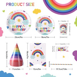 GarveeHome Birthday Party Supplies, Happy Birthday Paper Plates, Cups, Straw, Birthday Hat and Banner for Colorful Birthday Party Decorations, 151 Pcs Birthday Tableware Set Serve 25