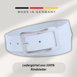 INVIDA JOYCE Women's Brown Leather Belt, Nickel-Free Women's Belt, Leather Belt for Jeans, Wide Belt 4 cm Width, Made in Germany, Waist 80-120 cm, White