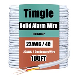 Timgle 22/4 White Solid Wire Bell 100ft Fire Security Alarm Cable CMP/CL3P Shielded Rated Burglar Station for Low Voltage LED, Burglar System, Fire Detector, Door, 22AWG