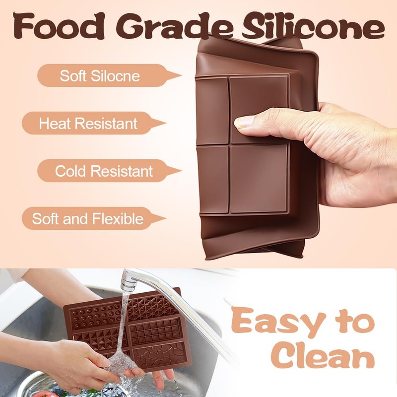 FDKYOEK 2 PCS 6-In-1 Chocolate Bar Mold with 100PCS Plastic