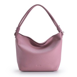 Balcos Women's Genuine Leather Soft Shrink Leather Handle Design Hobo Bag, Pink
