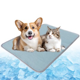 Pet Cooling Mat for Dogs & Cats, Ice Silk Self Cool Sleeping Pad for Indoor & Outdoor,Machine Washable Pad for Bed,Car Seats,Travel Use(Blue, 28x20in)