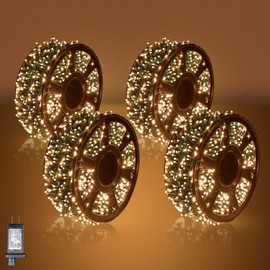 [4pcs] Christmas Lights Outdoor 330FT 1000 LED String Lights with Reel, 8 Modes&Timer Remote, UL Listed, Decorations for Christmas Holidays Party Wedding, Green Wire