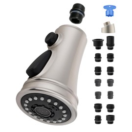 Hygie Rinse Universal Kitchen Faucet Head Replacement 3 Function Kitchen Faucet Sprayer with 15 Adapter Kit Compatible with Kohler/Moen/Delta Faucet, Pull Down Sink Faucet Spray Head, Brushed Nickel