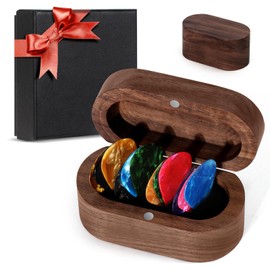 DoubleCare Walnut Guitar Pick Case Set with 12 Celluloid Picks in 3 Thicknesses, Premium Guitar Pick Holder, Mini Jewelry Box, Guitar and Bass Gift for Son, Mother, Father, Friend, Teacher