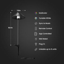 Feit Electric Smart Outdoor Cone Path Lights, 100 Lumens, Color Changing & Tunable White, Music Sync, Works with Alexa & Google Home, App & Remote Control, 15,000-Hour Lifetime, PATH/RGBW/AG/4, 4-Pack