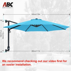ABCCANOPY Patio Umbrella 10FT - Wall Mount Outdoor Hanging Umbrella Sunshade Umbrella with Crank for Balcony, Apartment, Patio, Garden,Turquoise