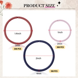 Yuxung 600 Pcs No-Metal Hair Ties for Women Bulk Seamless Thick Ponytail Holders Hair Elastics Hair Bands for Hair Types, 4mm*5cm, 3mm*3.5cm, 2mm*2.5cm (Mixed Color)
