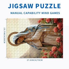 Virgin Mary Surrounded by Roses 1000 Piece Jigsaw Puzzles Christian Art Puzzle for Adults Challenging Family Activity Games Colorful DIY Craft Puzzle for Home Decor Gifts 20×27 Inches