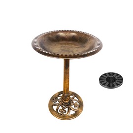 BTEXPERT 28" Height Pedestal Outdoor Garden Bird Bath Decorative Accents Yard Statue Feeder Patio Decor Vintage Bronze Birdbath Planter Fillable Stand Antique Flower Solar Fountain Multiple Nozzles