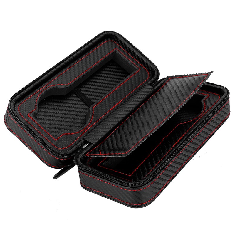 Portable 2Slots Carbon Fiber Leather Watch Storage Box Case Wristwatch