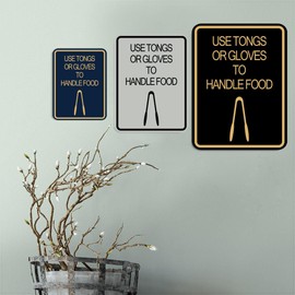 Signs ByLITA Portrait Round Use Tongs or Gloves To Handle Food Door or Wall Sign Durable ABS Plastic | Laser Engraved | Easy Installation | Kitchen | Hygiene Sign (Brushed Silver) - Large