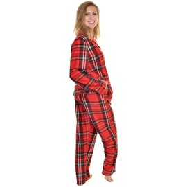 Angelina Women's Pajama Set Cozy Fleece with Notch Collar and Pockets | PJ56_4XL | Holiday Christmas Plaid