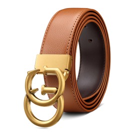 JEKIXHUA Mens Genuine Leather Belt for Men - Adjustable Strap with Gold Buckle, Ratchet Belt for Business & Casual (Gold-4, 24" to 44" Waist Adjustable)